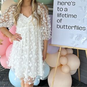 Peach Love California White Butterfly Dress S